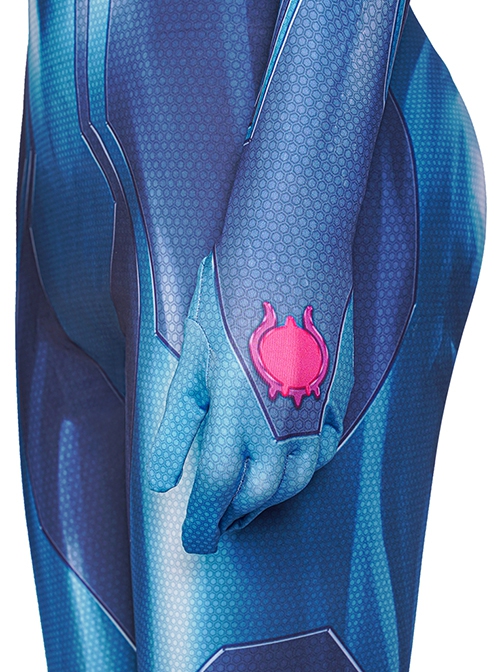 Game Metroid Halloween Cosplay Samus Aran Costume Blue Bodysuit