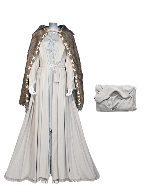 Game Elden Ring Halloween Cosplay The Snow Witch Ranni Costume Gray Outer Long Dress