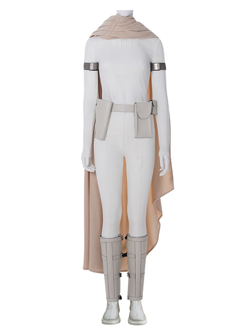 Game Star Wars Halloween Cosplay Padme Amidala Queen White Battle Suit Costume Beige Cloak