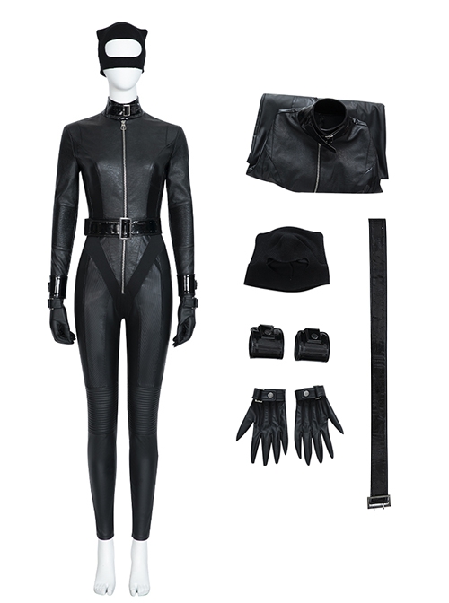 The Batman 2022 Halloween Cosplay Catwoman Selina Kyle Black Battle Suit Costume Set