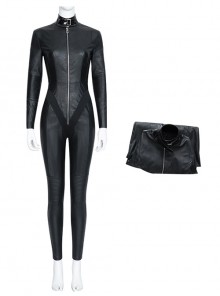 The Batman 2022 Halloween Cosplay Catwoman Selina Kyle Black Battle Suit Costume Black Bodysuit