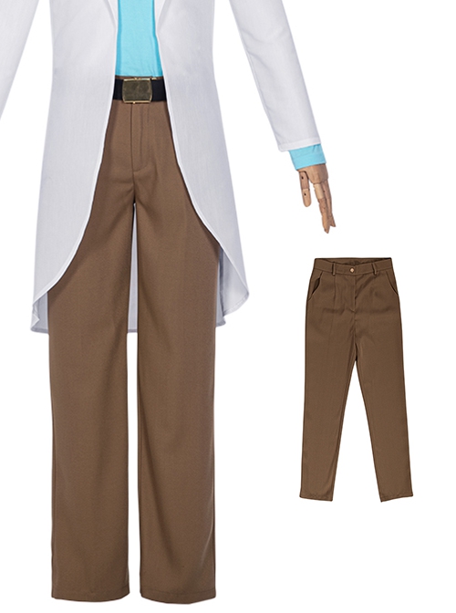 Rick And Morty Halloween Cosplay Rick White Outerwear Suit Costume Brown Pants