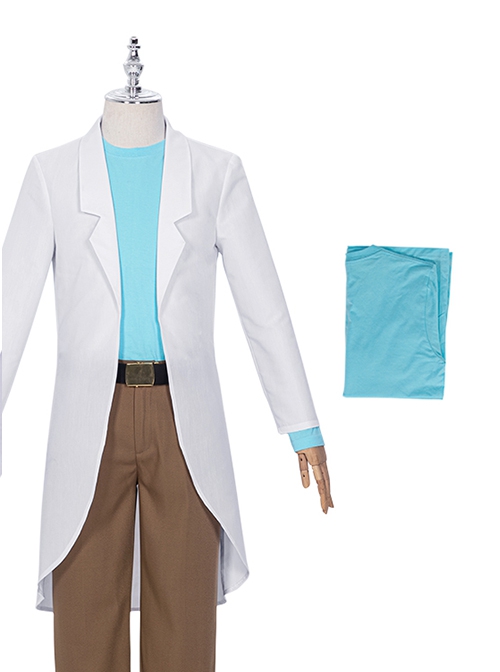 Rick And Morty Halloween Cosplay Rick White Outerwear Suit Costume Blue Long Sleeve T-shirt