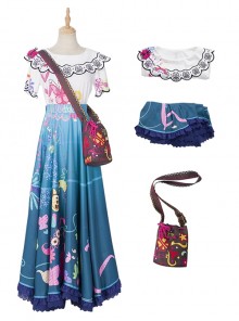 Encanto Halloween Cosplay Mirabel Cute Printing Blue Long Skirt Suit Costume Full Set