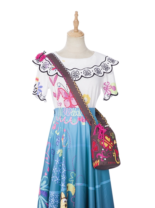 Encanto Halloween Cosplay Mirabel Cute Printing Blue Long Skirt Suit Costume White Top