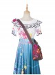 Encanto Halloween Cosplay Mirabel Cute Printing Blue Long Skirt Suit Costume White Top