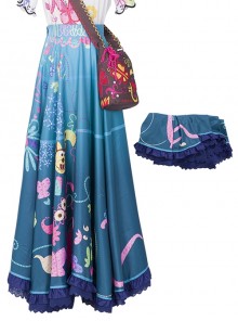 Encanto Halloween Cosplay Mirabel Cute Printing Blue Long Skirt Suit Costume Blue Long Skirt