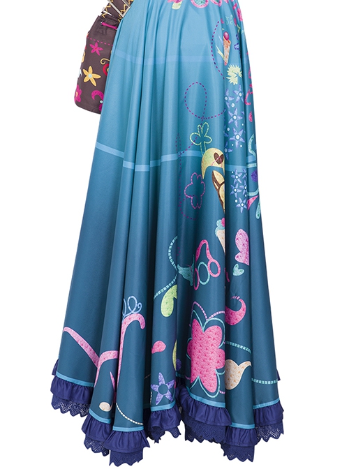 Encanto Halloween Cosplay Mirabel Cute Printing Blue Long Skirt Suit Costume Blue Long Skirt