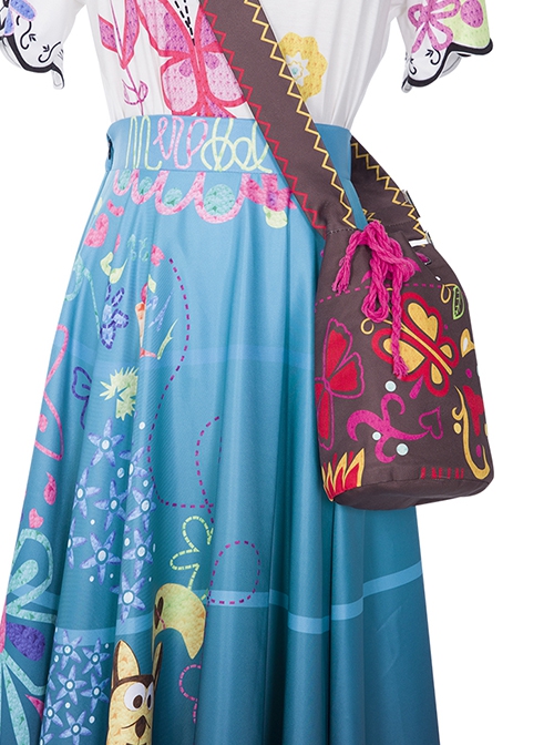 Encanto Halloween Cosplay Mirabel Cute Printing Blue Long Skirt Suit Accessories Brown Printing Shoulder Bag