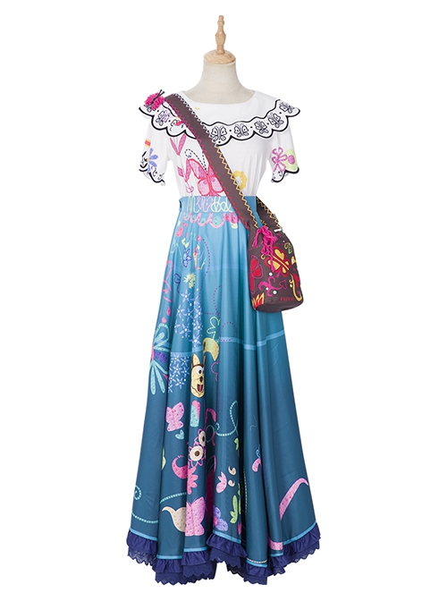 Encanto Halloween Cosplay Mirabel Cute Printing Blue Long Skirt Suit Accessories Brown Printing Shoulder Bag