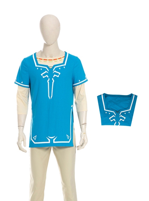 The Legend Of Zelda Halloween Cosplay Link Blue Champion's Tunic Suit Costume Blue Short Sleeve Top