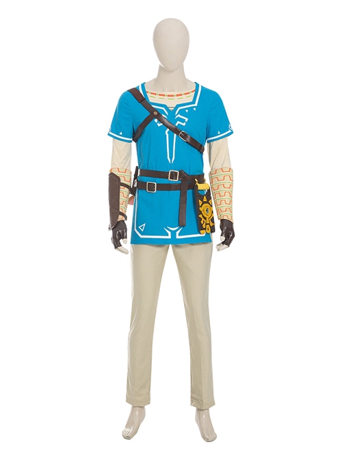 The Legend Of Zelda Halloween Cosplay Link Blue Champion's Tunic Suit Costume Beige Pants