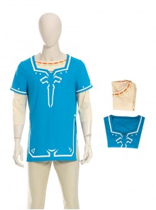 The Legend Of Zelda Halloween Cosplay Link Blue Champion's Tunic Suit Costume Blue Short Sleeve Top And Beige Bottoming Top