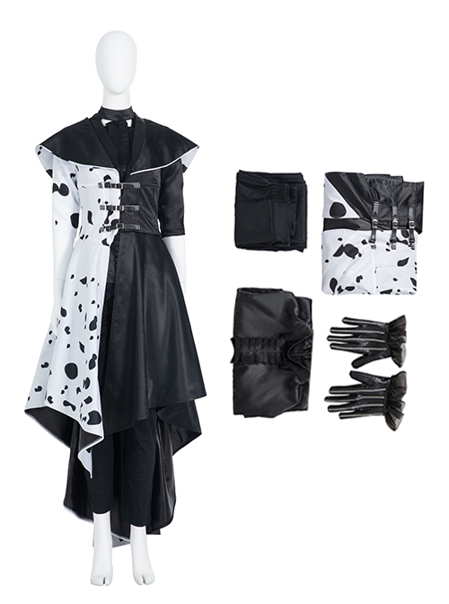 Cruella Halloween Cosplay Cruella Dalmatians Coat Costume Set