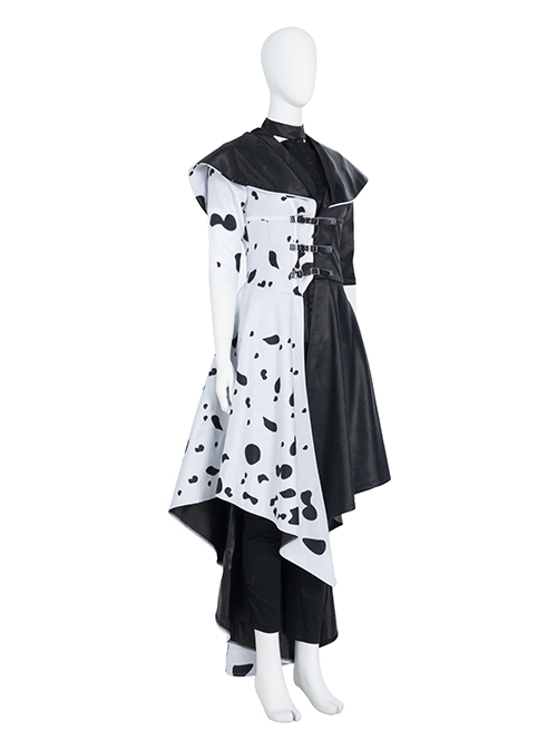 Cruella Halloween Cosplay Cruella Black-white Coat Suit Costume Long Coat