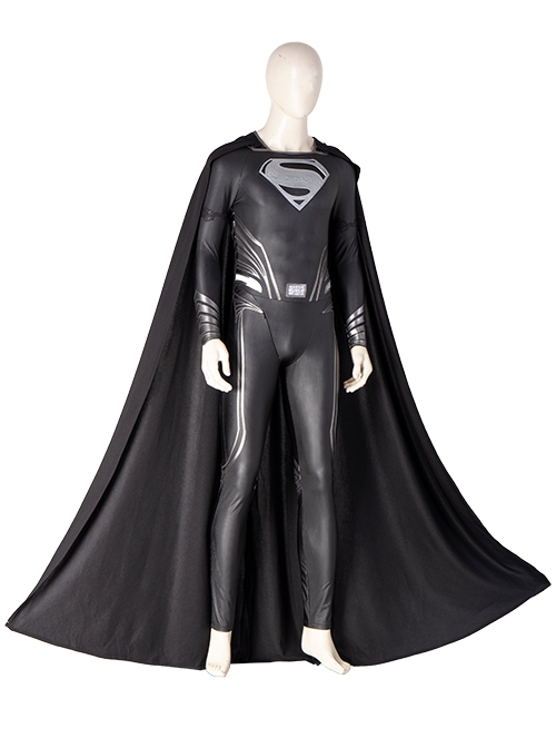 Zack Snyder's Justice League Halloween Cosplay Superman Clark Kent Black Battle Suit Costume Black Cloak