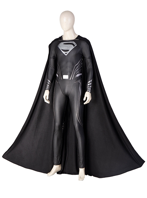 Zack Snyder's Justice League Halloween Cosplay Superman Clark Kent Black Battle Suit Costume Black Cloak