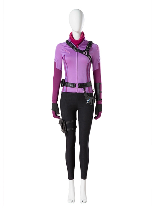 TV Drama Hawkeye Halloween Cosplay Kate Bishop Purple Top Suit Style 2 Costume Black Pants