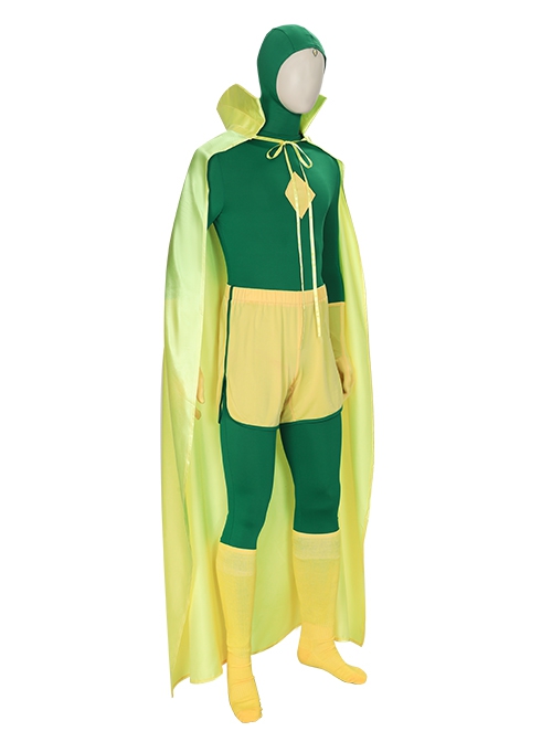 Wanda Vision Halloween Cosplay Vision Green Bodysuit Yellow Cloak Costume Set