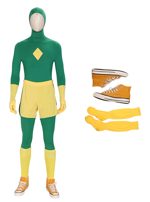 Wanda Vision Halloween Cosplay Vision Green Bodysuit Yellow Cloak Accessories Yellow Socks And Shoes