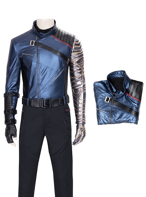 The Falcon And The Winter Soldier Halloween Cosplay Bucky Barnes Winter Soldier Costume Blue One Arm Jacket