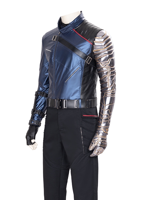 The Falcon And The Winter Soldier Halloween Cosplay Bucky Barnes Winter Soldier Costume Blue One Arm Jacket