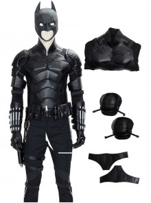 The Batman Halloween Cosplay Bruce Wayne Black Battle Suit Costume Black Shoulder Armor Components And Top