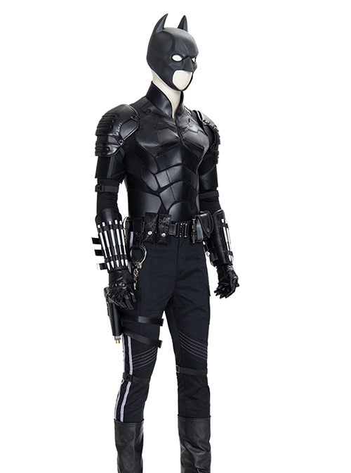 The Batman Halloween Cosplay Bruce Wayne Black Battle Suit Costume Black Shoulder Armor Components And Top