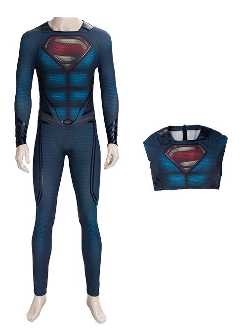 Man of Steel 2 Halloween Cosplay Superman Clark Kent Battle Suit Costume Blue Bodysuit