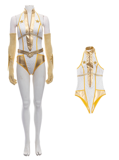 The Boys Season 2 Halloween Cosplay Starlight Annie January Backless Battle Suit Costume One-piece White Golden Bodysuit