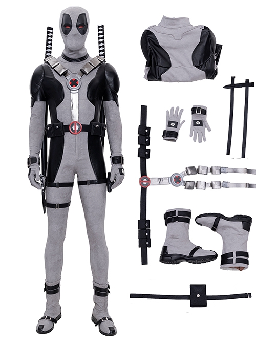 Comics X-Force Halloween Cosplay White Deadpool Gray-black Battle Suit Costume Set