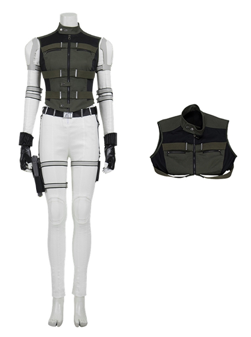 Black Widow Halloween Cosplay Yelena Belova White Bodysuit Set Costume Army Green Vest