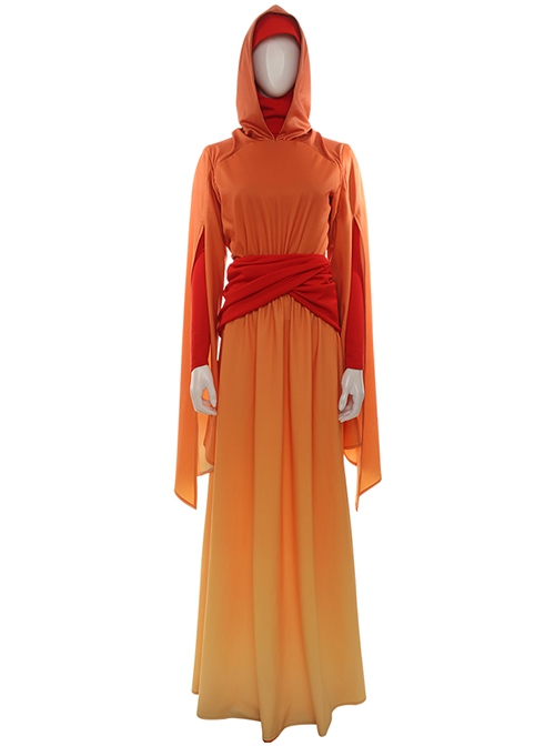 Star Wars Episode I The Phantom Menace Halloween Cosplay Padme Amidala Orange Gradient Dress Accessories Red Girdle