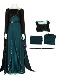 Frozen II Halloween Cosplay Anna Dark Green Dress With Cloak Costume Full Set