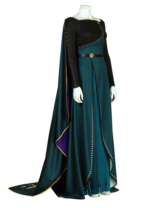 Frozen II Halloween Cosplay Anna Dark Green Dress With Cloak Costume Full Set