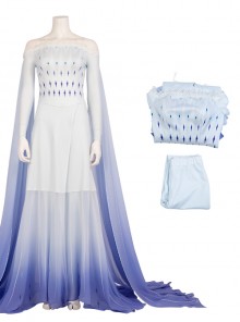 Frozen II Halloween Cosplay Elsa Same Off Shoulder Light Blue Purple Gradient Dress