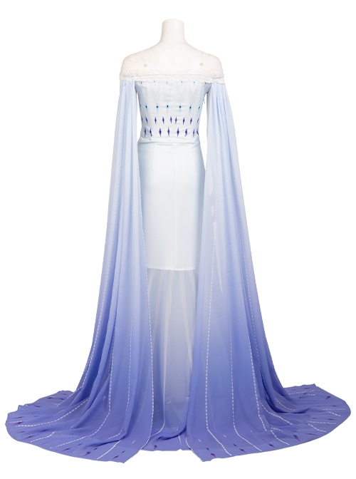 Frozen II Halloween Cosplay Elsa Same Off Shoulder Light Blue Purple Gradient Dress