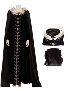 Maleficent Halloween Cosplay Maleficent Skeleton Embroidered Black Long Dress Costume Set