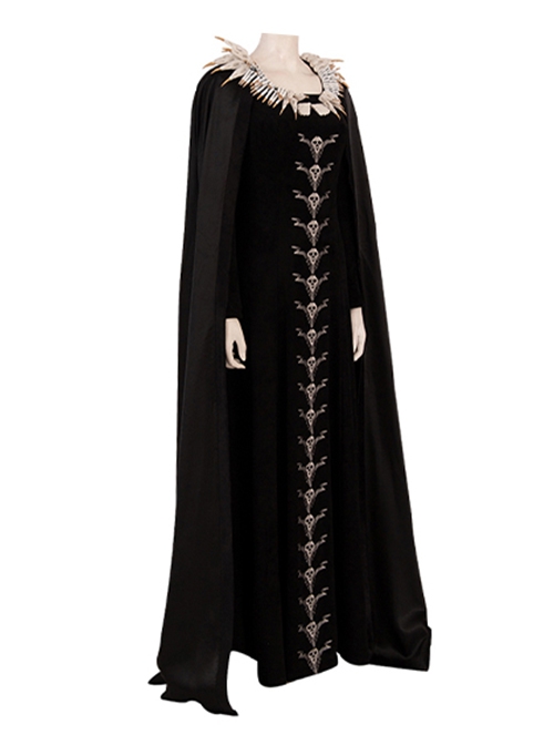 Maleficent Halloween Cosplay Maleficent Skeleton Embroidered Black Long Dress Costume Set