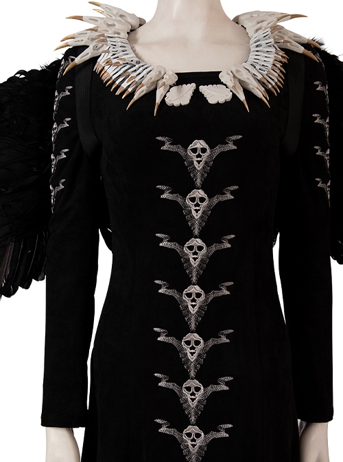 Maleficent Halloween Cosplay Maleficent Skeleton Embroidered Black Long Dress Costume Set