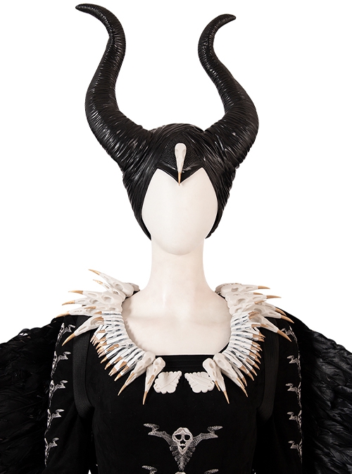 Maleficent Halloween Cosplay Maleficent Skeleton Embroidered Black Long Dress Accessories Black Hat