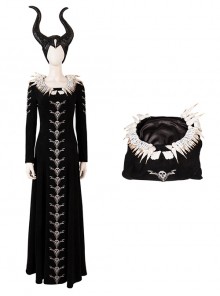 Maleficent Halloween Cosplay Maleficent Skeleton Embroidered Black Long Dress Costume Black Dress