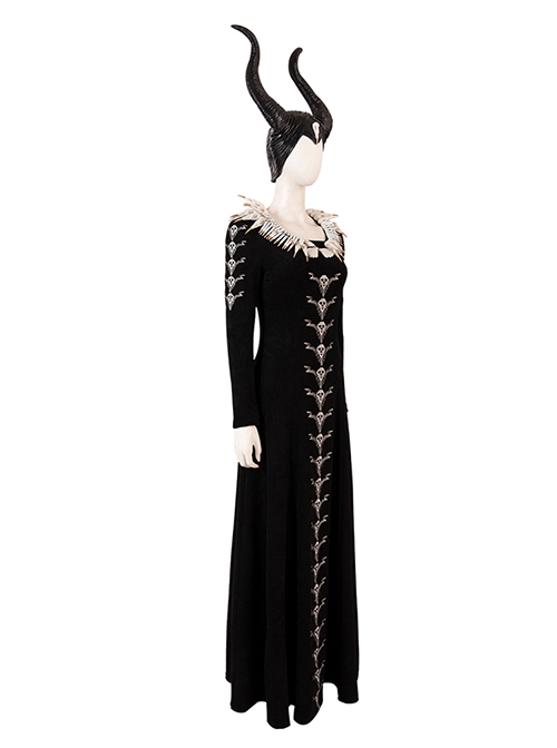 Maleficent Halloween Cosplay Maleficent Skeleton Embroidered Black Long Dress Costume Black Dress