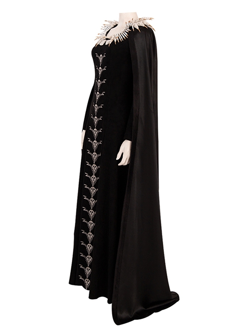 Maleficent Halloween Cosplay Maleficent Skeleton Embroidered Black Long Dress Costume Black Cloak