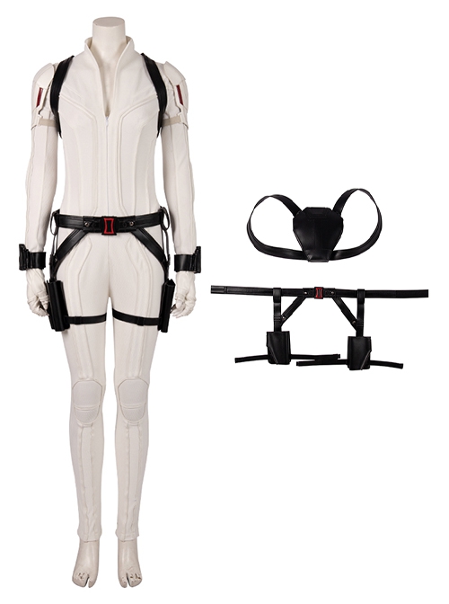 Black Widow Halloween Cosplay Natasha Romanoff White Battle Suit Accessories Black Belt And Back Strap Components