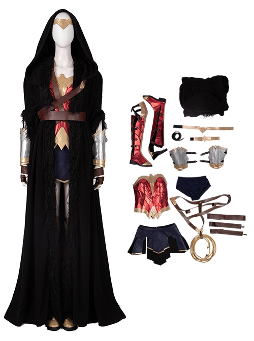 Wonder Woman 1984 Halloween Cosplay Diana Prince Black Cloak Suit Costume Full Set