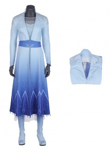 Frozen 2 Halloween Cosplay Elsa Blue Dress Suit Costume Blue Gradient Outerwear