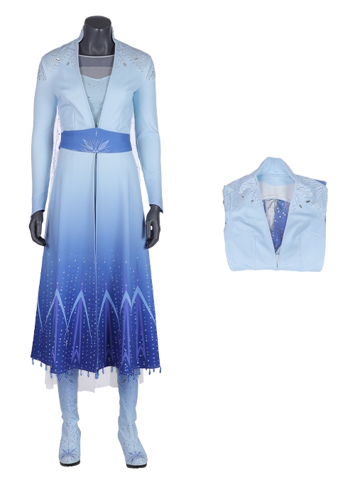 Frozen 2 Halloween Cosplay Elsa Blue Dress Suit Costume Blue Gradient Outerwear