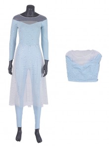 Frozen 2 Halloween Cosplay Elsa Blue Dress Suit Costume Blue Dress