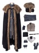 Game Of Thrones Season 8 Halloween Cosplay Jon Snow Brown Fur Collar Black Cloak Suit Costume Set